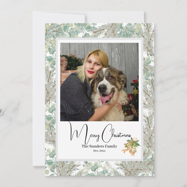 Elegant botanisk vintage julbild Vit Julkort (Framsida)