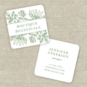 Elegant botanisk vintage-typografi Sagegrön Fyrkantigt Visitkort