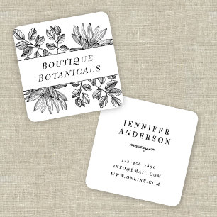 Elegant Botanisk Vintage Typografi Svart Vitt Fyrkantigt Visitkort