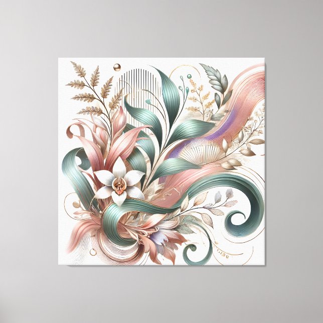 Elegant Botanisk wirl Blommigt Canvas Wall Art (Framsida)