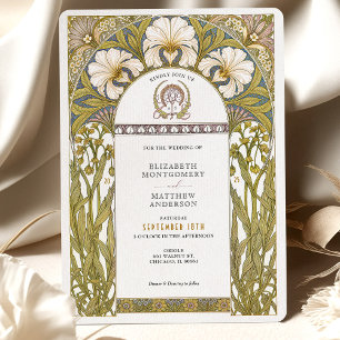 Elegant Botaniska Art nouveau Blommigt Bröllop Inbjudningar