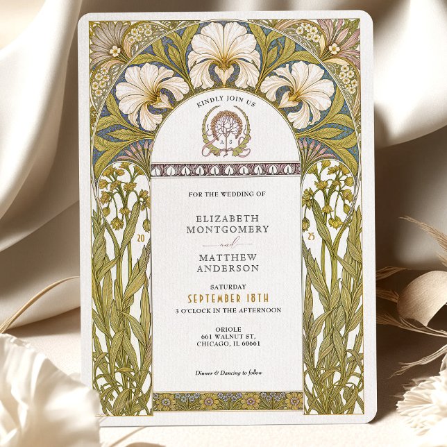 Elegant Botaniska Art nouveau Blommigt Bröllop Inbjudningar (Skapare uppladdad)