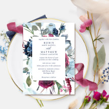 Elegant Botaniska berry och blå Blommigten Bröllop