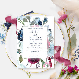 Elegant Botaniska berry och blå Blommigten Bröllop Inbjudningar