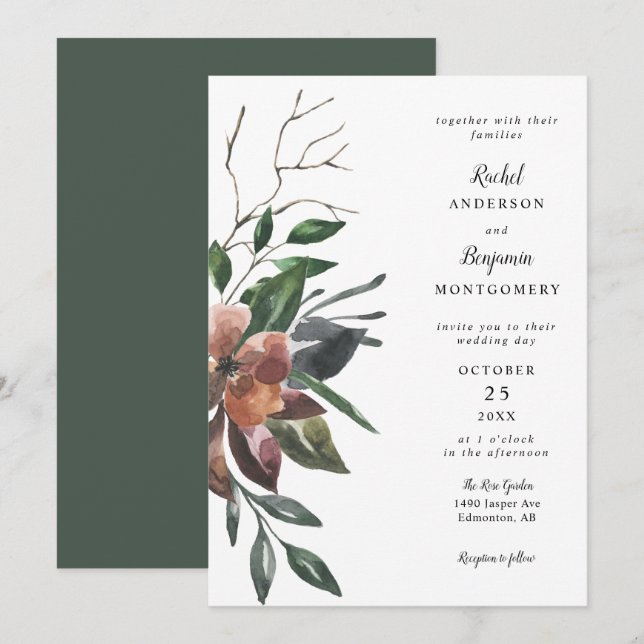 elegant: botaniska blommor chic bröllop inbjudningar (Fram/baksida)