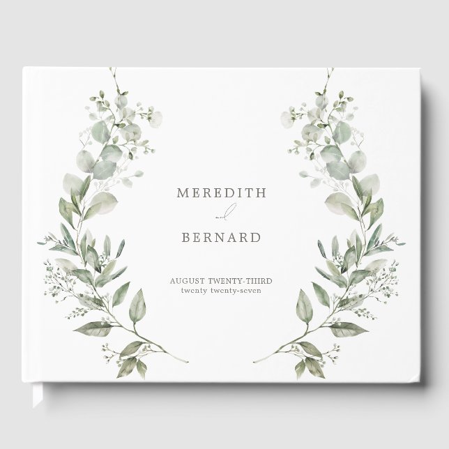 Elegant Botaniska Bröllop Monogram Guest Bok (Framsida)