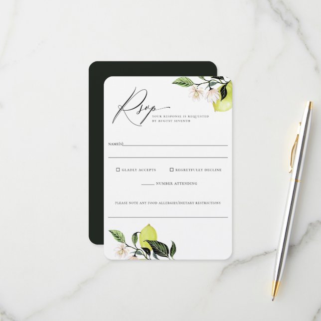 Elegant Botaniska citroner Bröllop Food Allergy Os OSA Kort (Fram/Back In Situ)