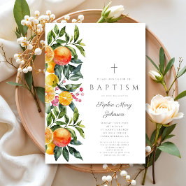 Elegant Botaniska Citrus Religiösa Girl Baptism Inbjudningar