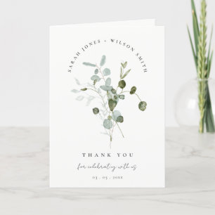 Elegant Botaniska eukalyptus Watercolor Bröllop Tack Kort