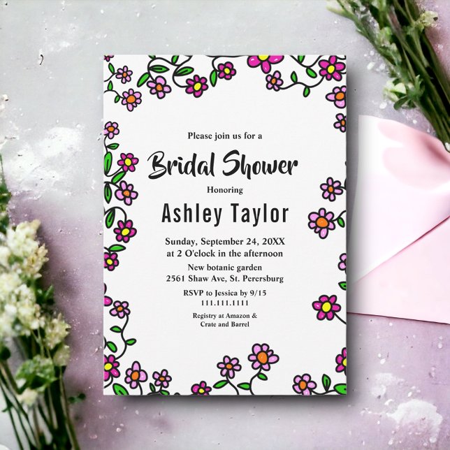 Elegant Botaniska Garden Ro Blommigt Möhippa Inbjudningar (Skapare uppladdad)