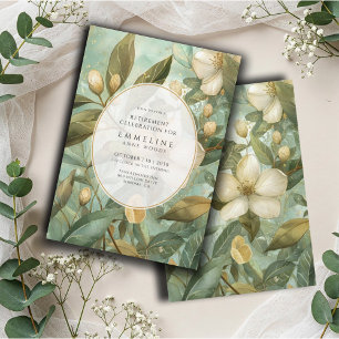 Elegant Botaniska Guld Grönt Blommigt Pension Inbjudningar