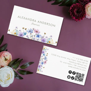 Elegant Botaniska jaktblommor QR-kod Visitkort