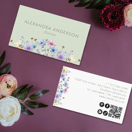 Elegant Botaniska jaktblommor QR-kod Visitkort