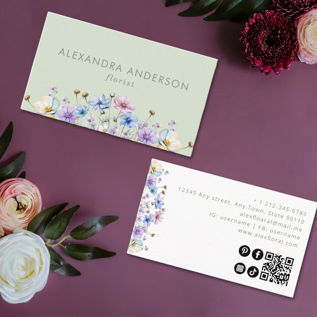 Elegant Botaniska jaktblommor QR-kod Visitkort (Skapare uppladdad)