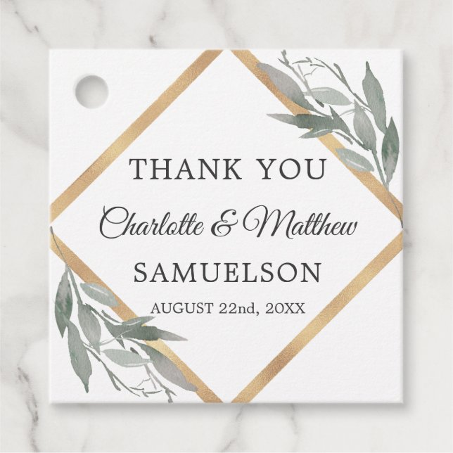 Elegant Botaniska Löv Guld Bröllop TACK Gåvor Etiketter (Framsida)