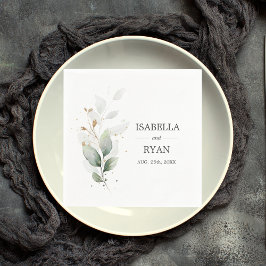 Elegant Botaniska Löv Guld Grönt Bröllop Pappersservett