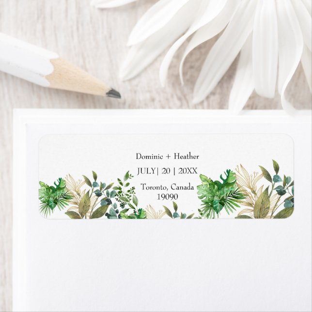 Elegant Botaniska Löv Returadress Etikett (Insitu)