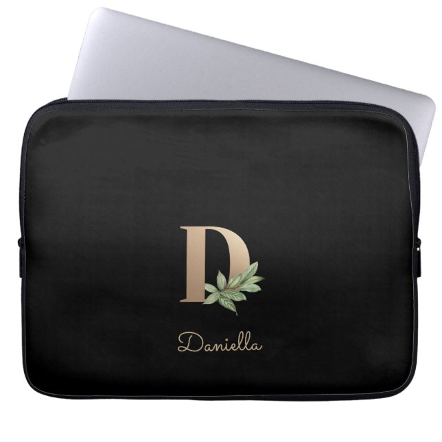 Elegant Botaniska Monogram Brev D Laptop sleeve (Framsidan)