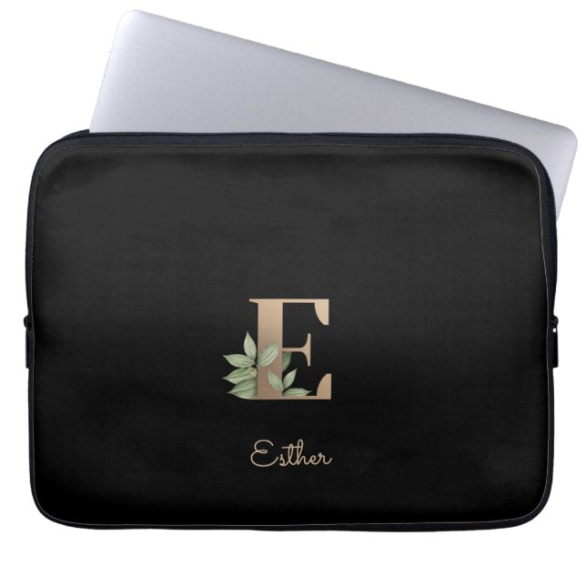 Elegant Botaniska Monogram Brev E Laptop sleeve (Framsidan)
