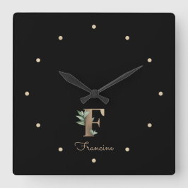 Elegant Botaniska Monogram Brev F Fyrkantig Klocka