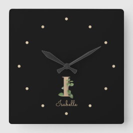 Elegant Botaniska Monogram Brev I Fyrkantig Klocka
