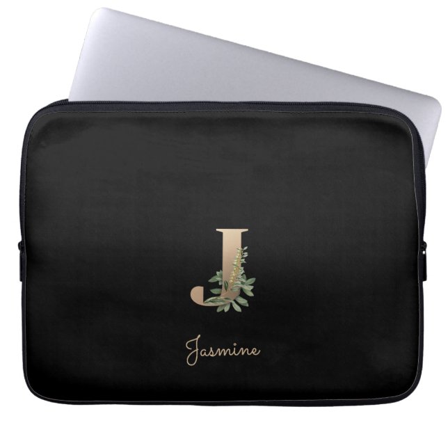 Elegant Botaniska Monogram Brev J Laptop sleeve (Framsidan)