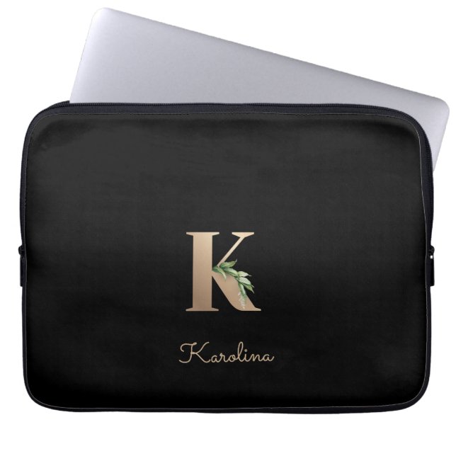 Elegant Botaniska Monogram Brev K Laptop sleeve (Framsidan)