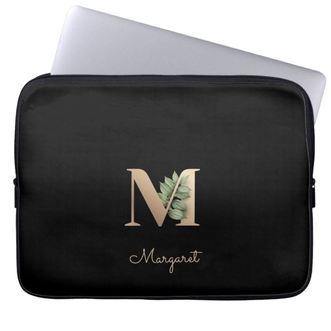 Elegant Botaniska Monogram Brev M Laptop sleeve (Framsidan)