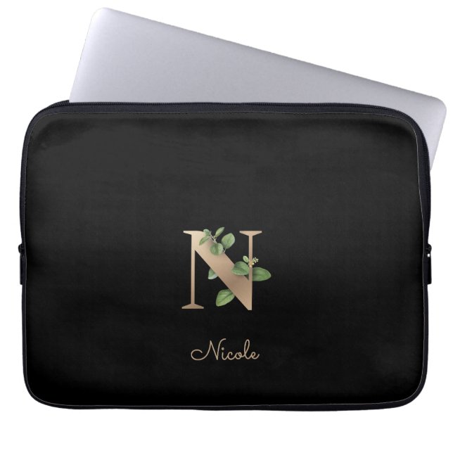 Elegant Botaniska Monogram Brev N Laptop sleeve (Framsidan)