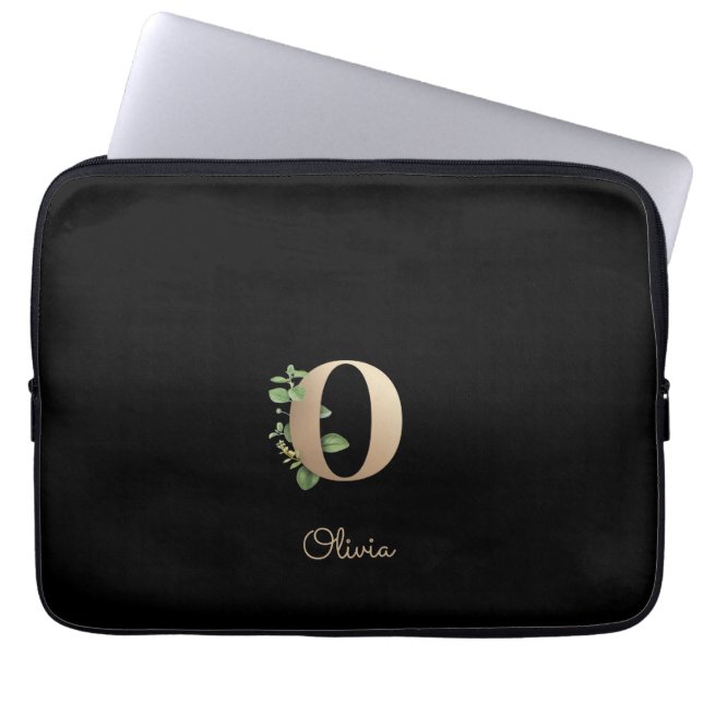 Elegant Botaniska Monogram Brev O Laptop sleeve (Framsidan)