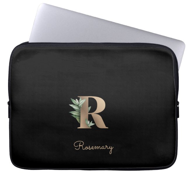 Elegant Botaniska Monogram Brev R Laptop sleeve (Framsidan)
