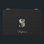 Elegant Botaniska Monogram Brev S iPad Mini Skydd<br><div class="desc">Elegantens svarta iPad-fodral har ett botaniskt monogram i guld i mitten.</div>