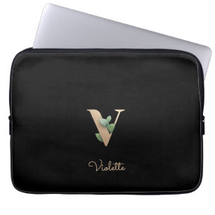 Elegant Botaniska Monogram Brev V Laptop sleeve