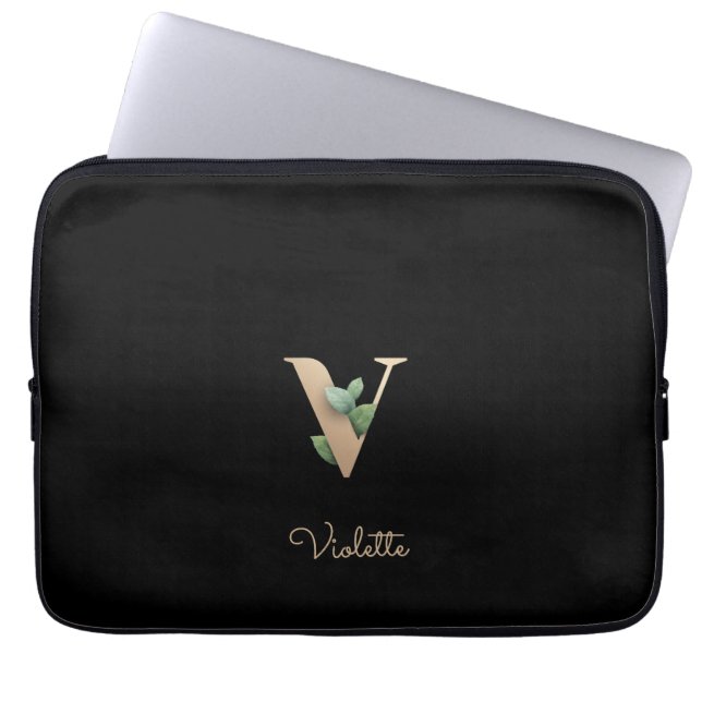 Elegant Botaniska Monogram Brev V Laptop sleeve (Framsidan)