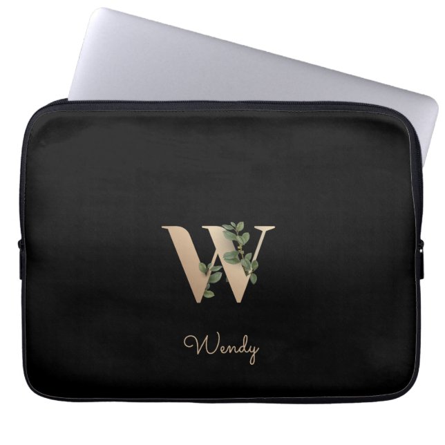 Elegant Botaniska Monogram Brev W Laptop sleeve (Framsidan)