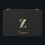 Elegant Botaniska Monogram Brev Z iPad Mini Skydd<br><div class="desc">Elegantens svarta iPad-fodral har ett botaniskt monogram i guld i mitten.</div>