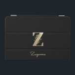 Elegant Botaniska Monogram Brev Z iPad Mini Skydd<br><div class="desc">Elegantens svarta iPad-fodral har ett botaniskt monogram i guld i mitten.</div>