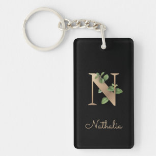 Elegant Botaniska Monogram Guld Brev N