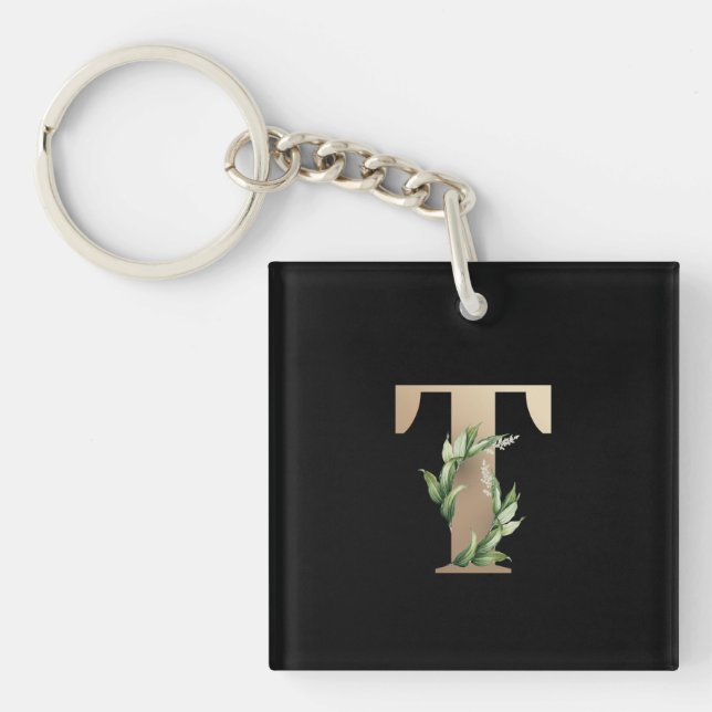 Elegant Botaniska Monogram Guld Brev T (Framsidan)