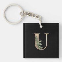 Elegant Botaniska Monogram Guld Brev U