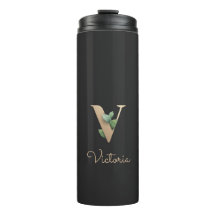 Elegant Botaniska Monogram Guld Brev V