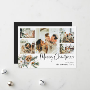 Elegant, botaniska och fotokollage, svart jul julkort