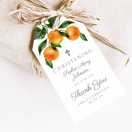 Elegant Botaniska Orangar Christening Presentetikett