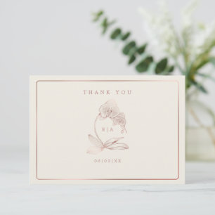 Elegant Botaniska Orchid Monogram Bröllop Tack Kort