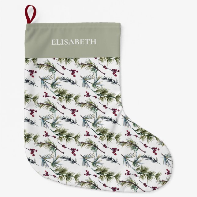 Elegant Botaniska Poinsettia Jul Stor Julstrumpa (Framsidan)