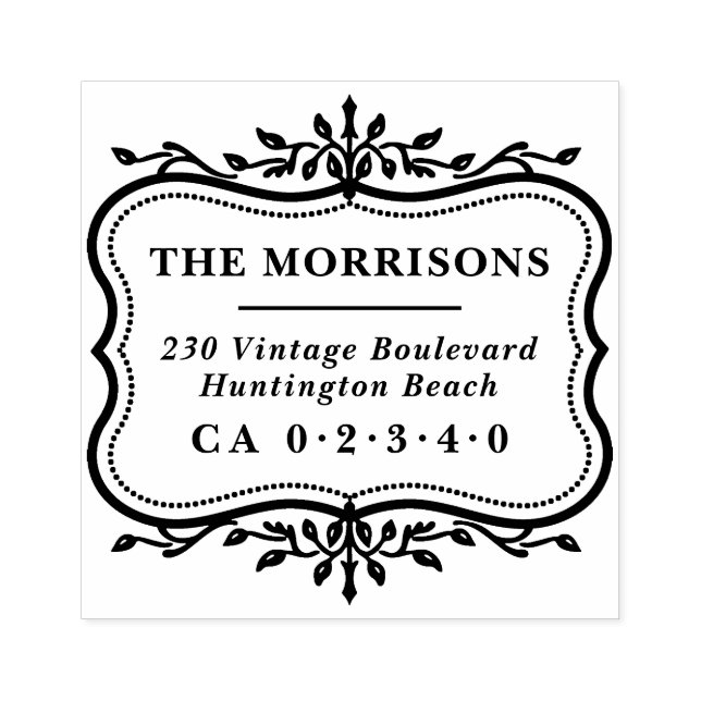 Elegant Botaniska Ram-familjens Returadress Namn Stämpel (Tryck)