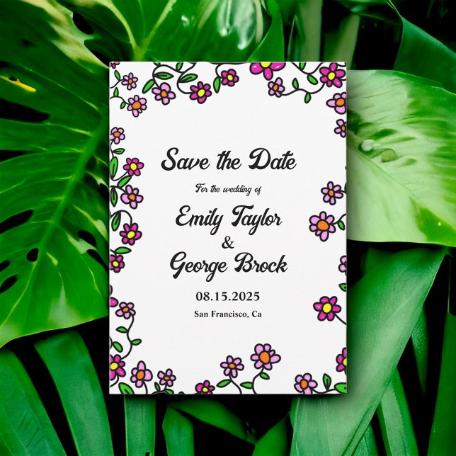 Elegant Botaniska trädgårdsblommor Blommigt Bröllo Spara Datumet (Skapare uppladdad)