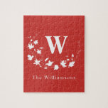 Elegant Botaniskt andetag Monogrammed Namn Red Pussel<br><div class="desc">Den här snyggtens julpussel har ditt namn och monogram tillsammans med en underbar blommigt i rött och vitt.</div>