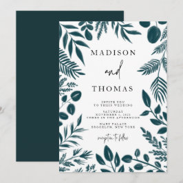 Elegant Botaniskt blått Bröllop Inbjudningar