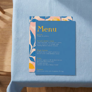 Elegant Botaniskt blått och gult bläckfisk bröllop Meny